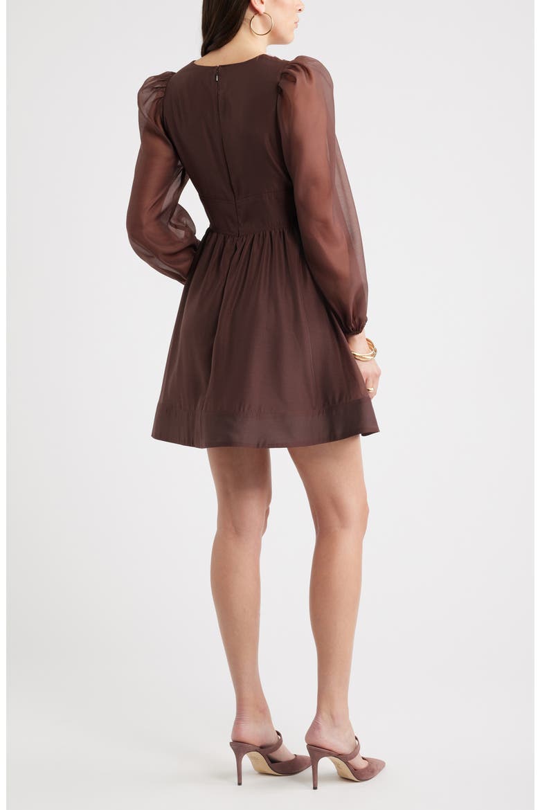 Long Sleeve Minidress, Alternate, color, BROWN- PINK AURORA PLACED