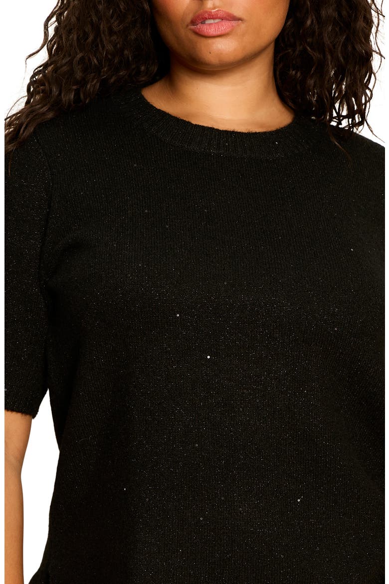 Perfect Sequin Short Sleeve Sweater, Alternate, color, BLACK
