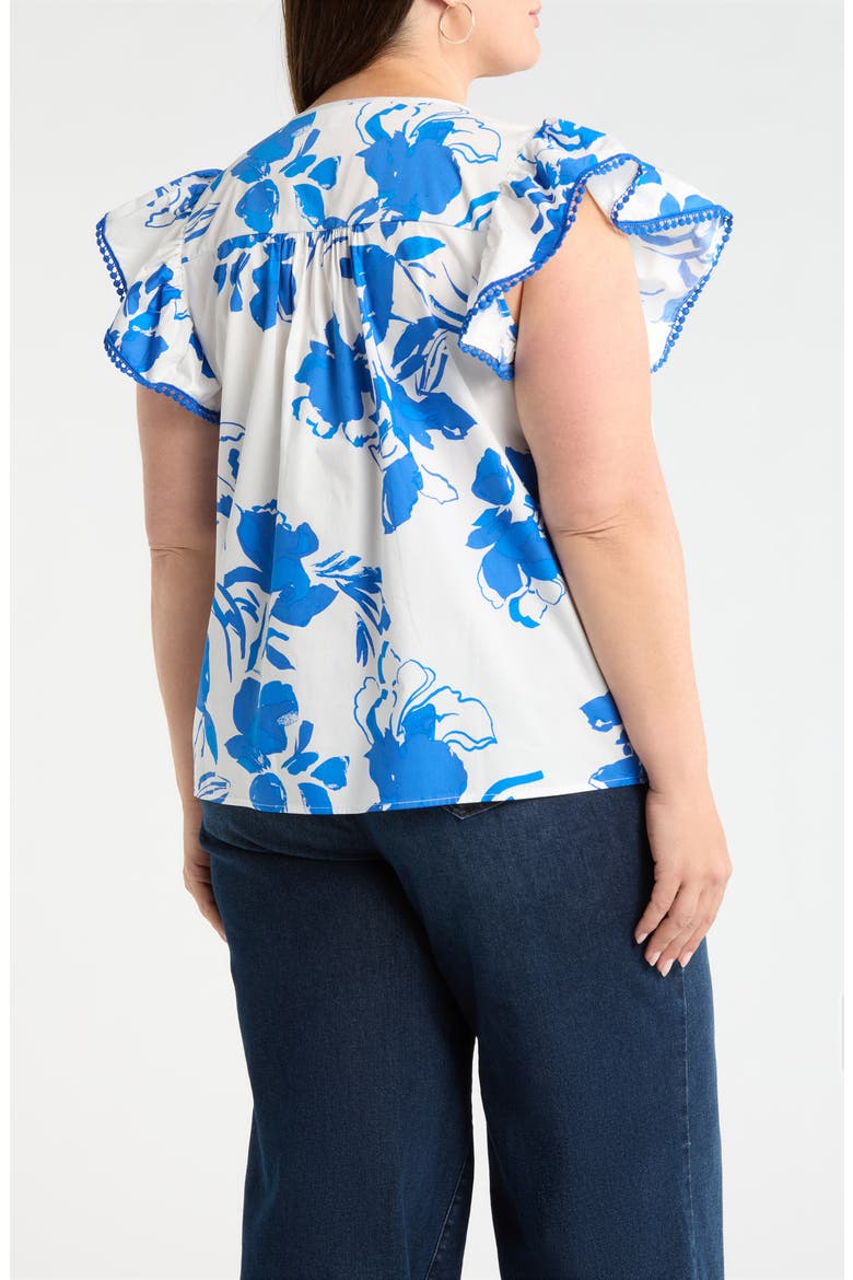 Aby Floral Carya Ruffle Cotton Top, Alternate, color, WHITE COBALT MULTI