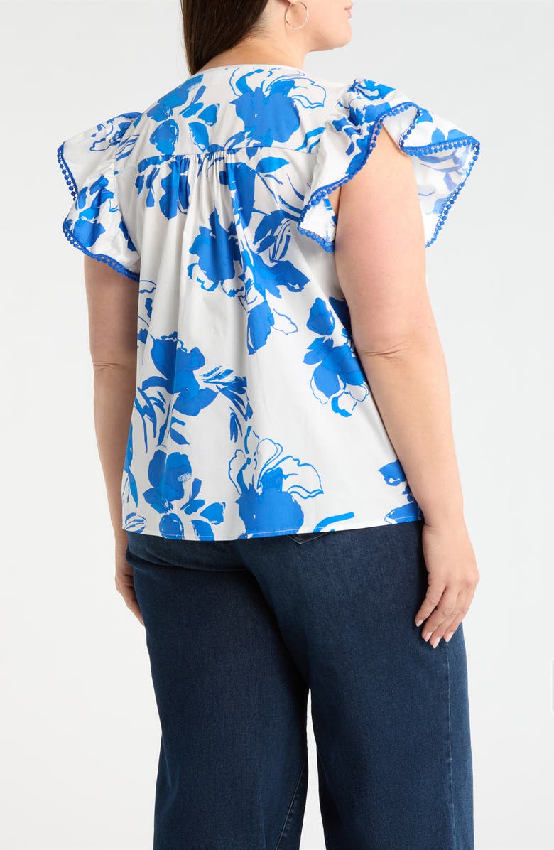 SUGARLIPS Aby Floral Carya Ruffle Cotton Top, Alternate, color, White Cobalt Multi