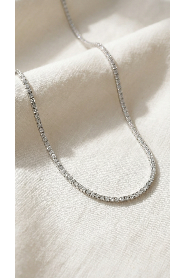 7Ct TW Diamond Tennis Necklace 4-Prong 14k Gold 16.5" Lab Grown, Alternate, color, 14k White Gold