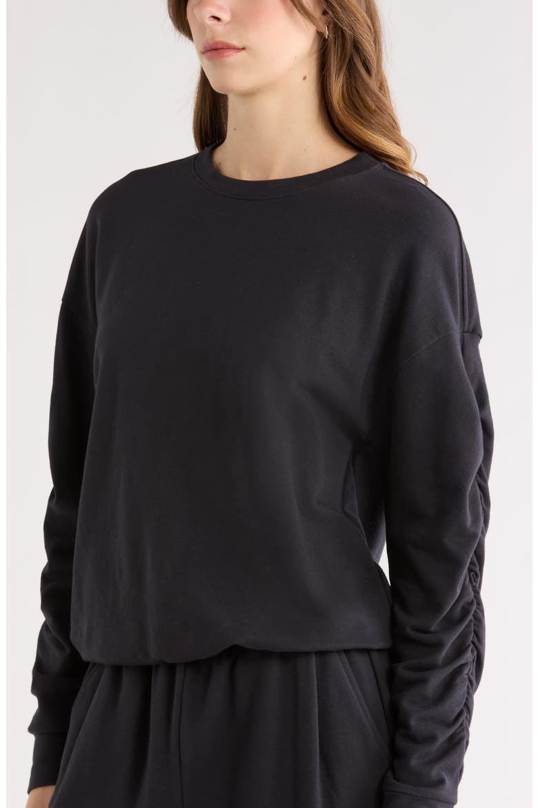 Cinch Side Long Sleeve Top, Alternate, color, BLACK
