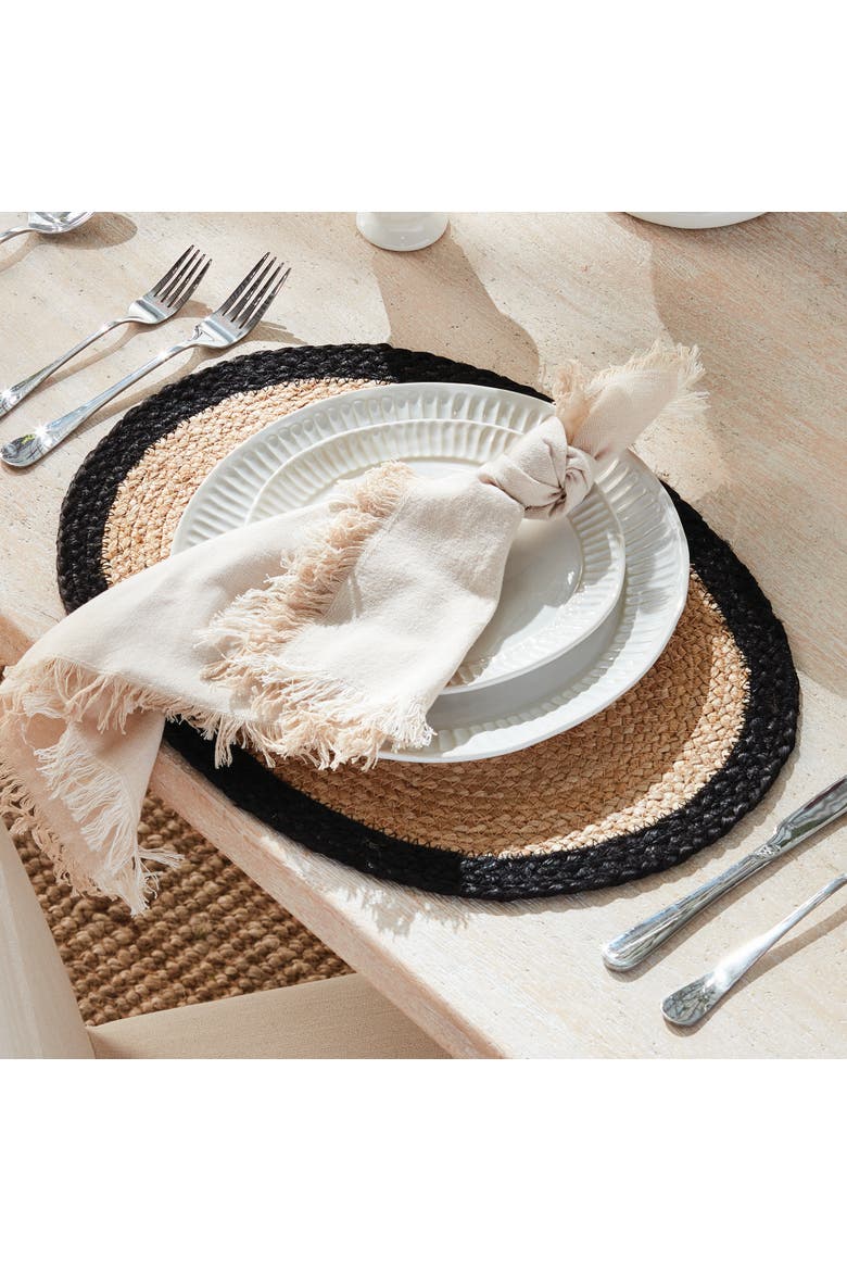 Jute Coil Oval Placemats, Set of 8 - Natural/Black Jute, Alternate, color, Black