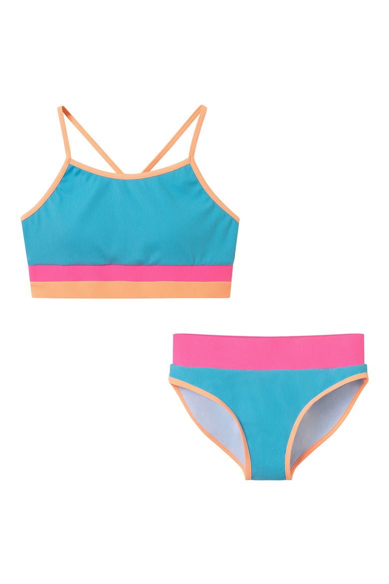 Kids' Rib Colorblock Two-Piece Swimsuit, Main, color, BLUE CLRBL