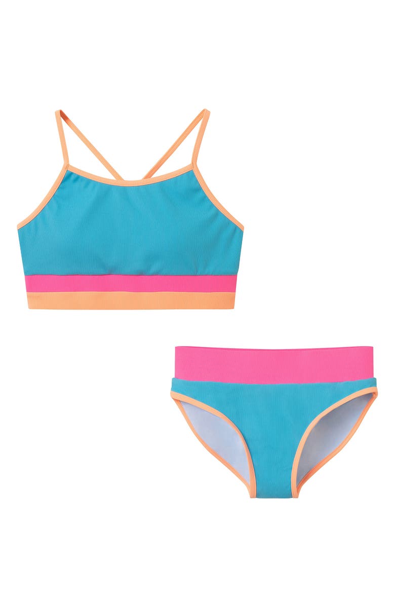 Andy & Evan Kids' Rib Colorblock Two-Piece Swimsuit, Main, color, Blue Clrbl