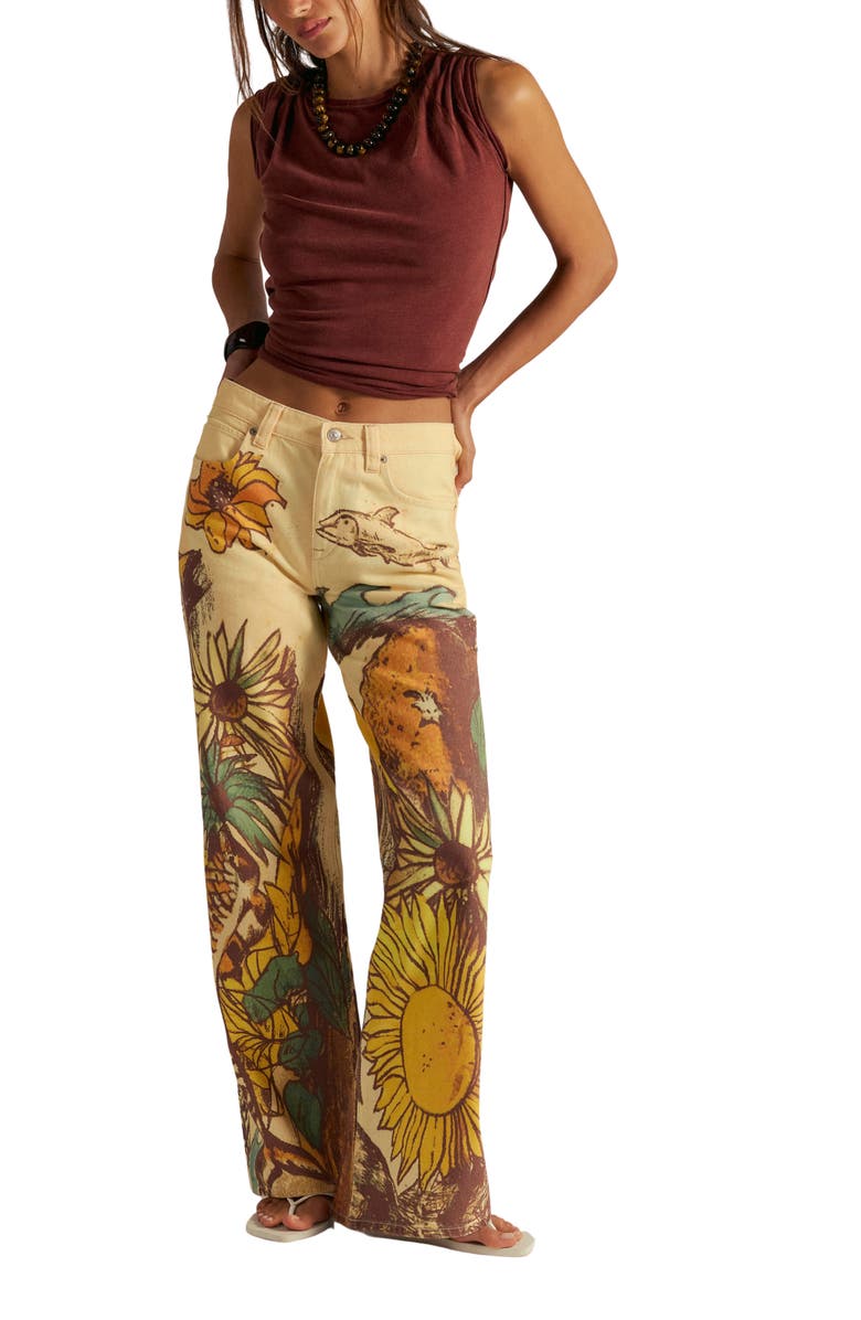 Free People Illusions Slouchy Straight Leg Jeans, Alternate, color, Beach Scene