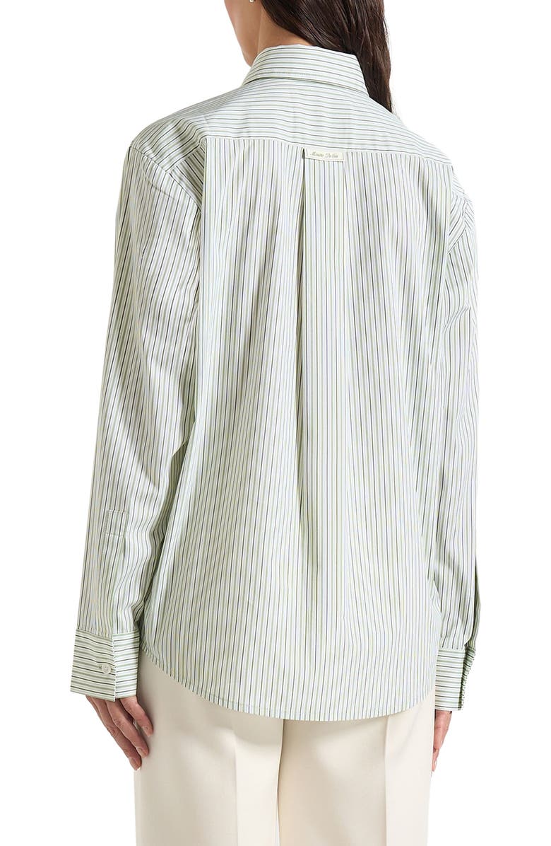 Manière De Voir Dylan Unisex Pinstripe Long Sleeve Shirt With Detachable Tie, Alternate, color, Sage