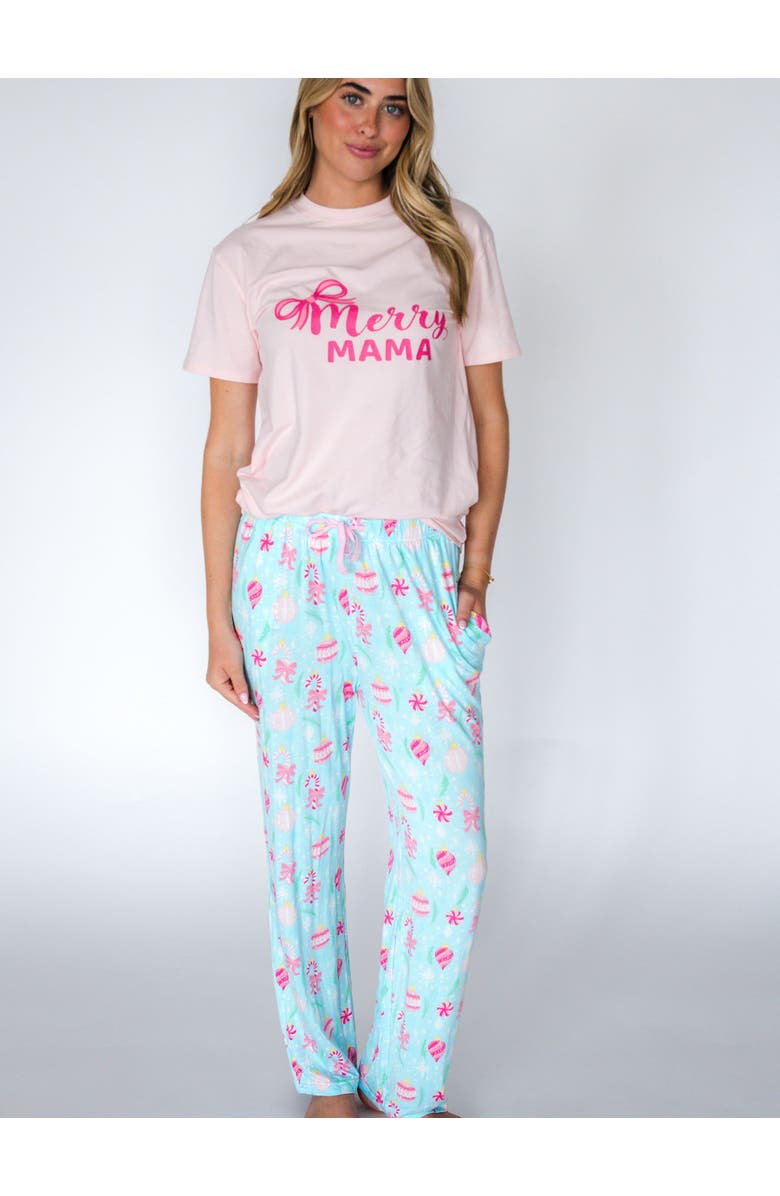 RuffleButts SoftSnooze Unisex Holiday Adult Pajama Pants, Alternate, color, Ornament Dreams