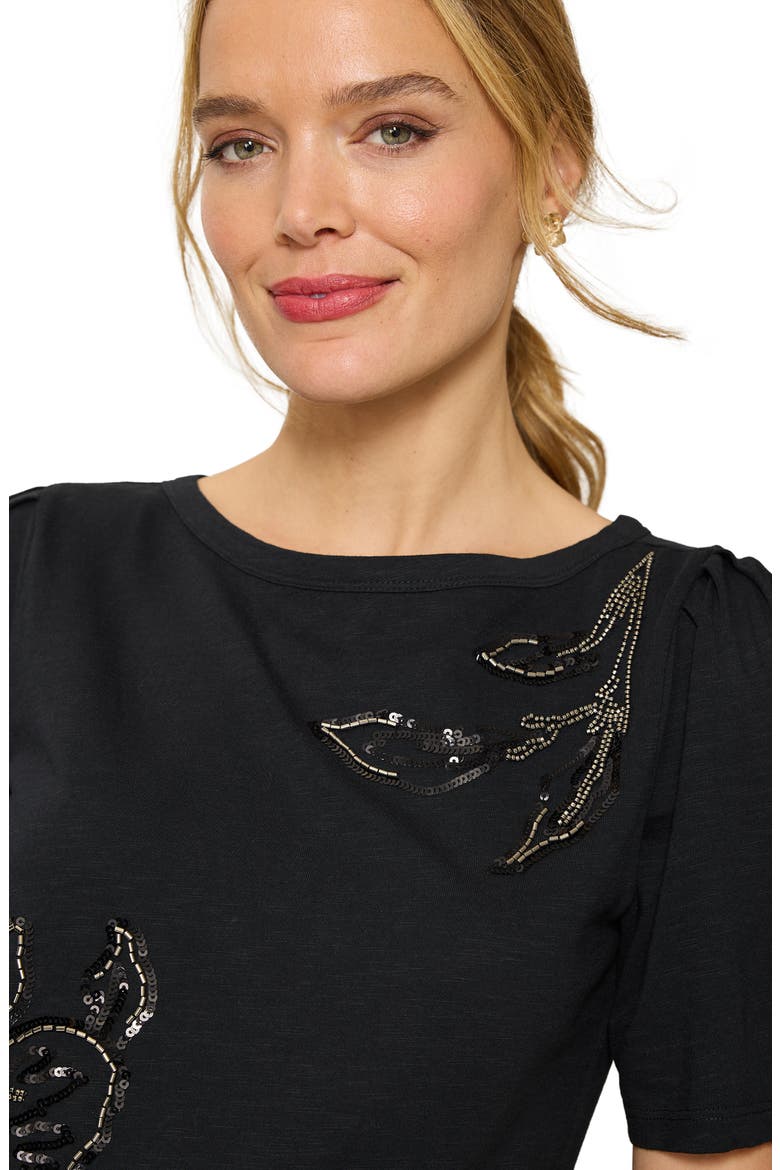 Botanical Breeze Puff Sleeve T-Shirt, Alternate, color, BLACK