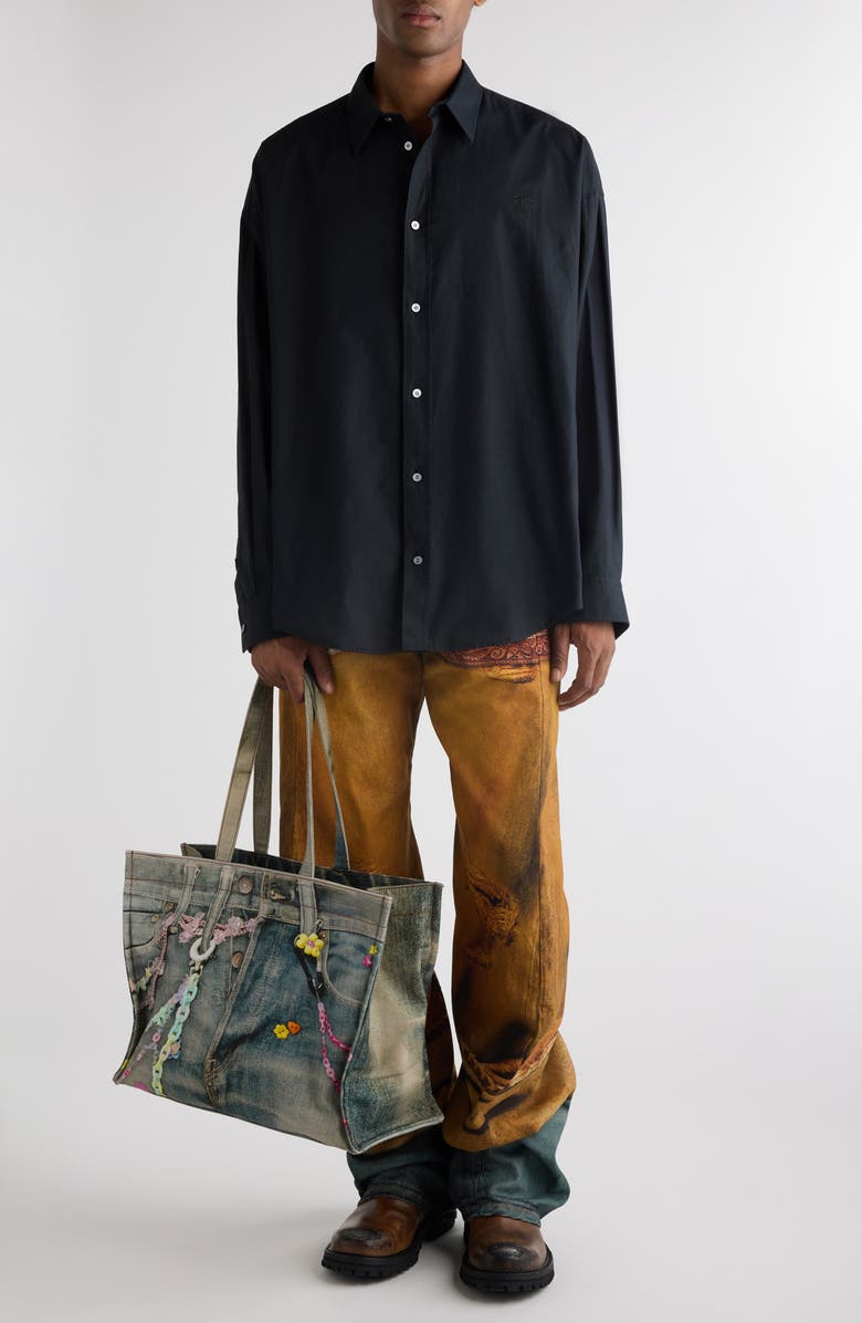 Acne Studios Oversize Solid Black Cotton Button-Up Shirt, Alternate, color, Black