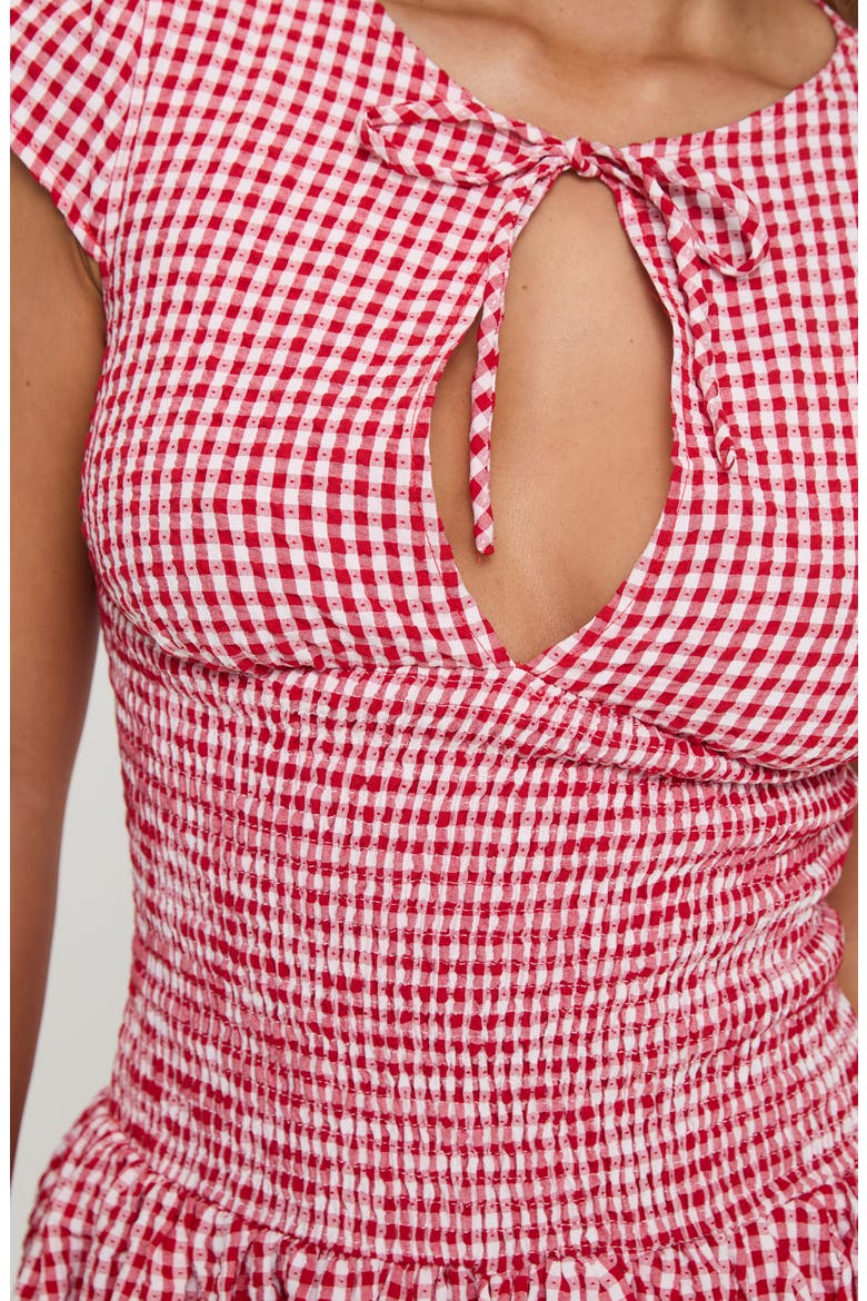 Ladybug Gingham Smocked Minidress, Alternate, color, RED