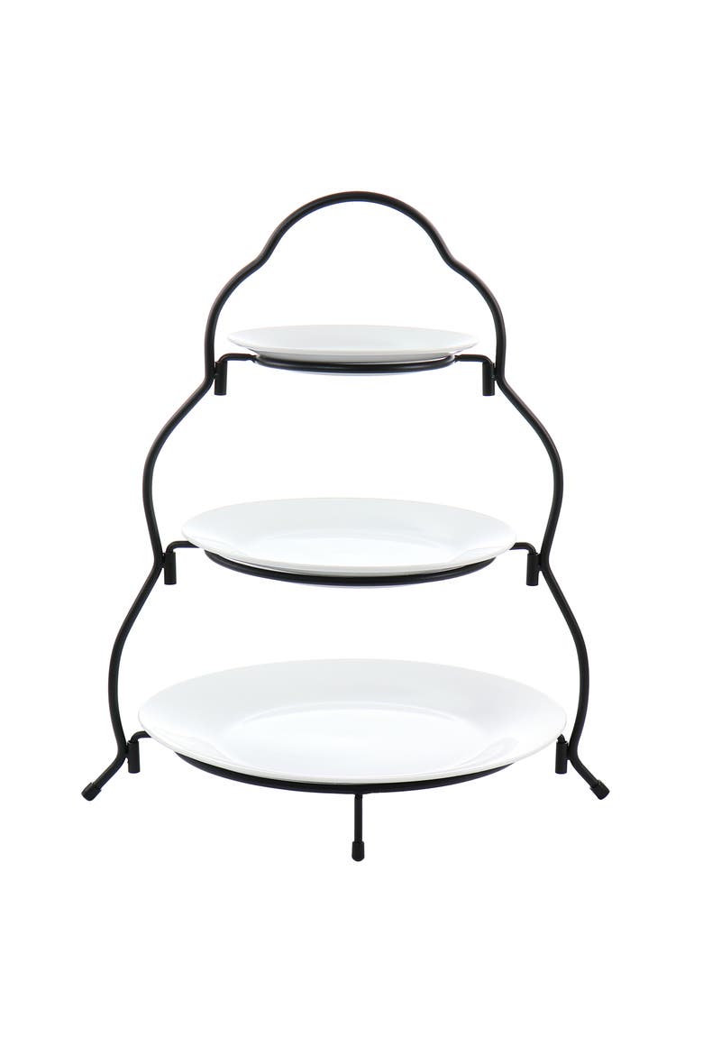 3 Tier Round Plate Porcelain Serveware Set, Main, color, White