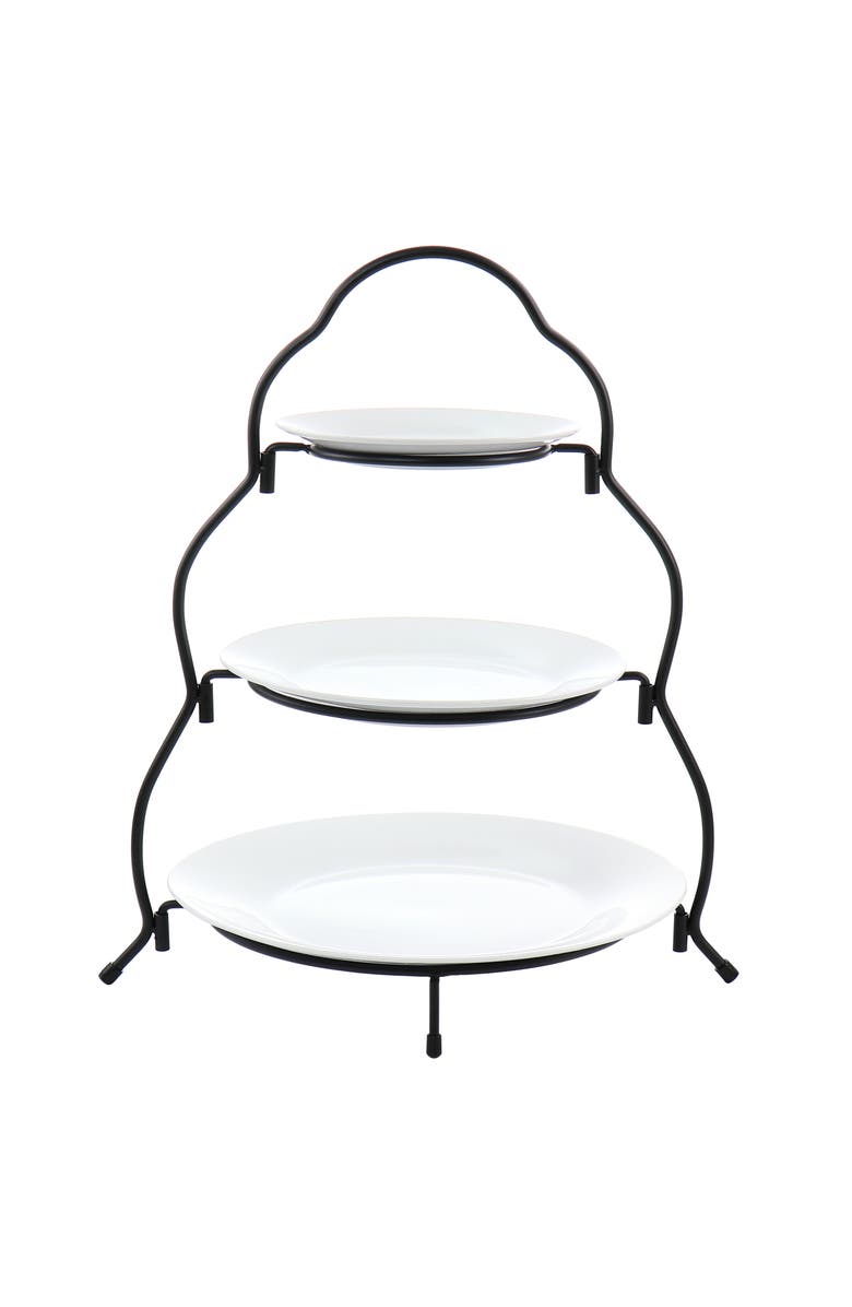 Elama 3 Tier Round Plate Porcelain Serveware Set, Main, color, White