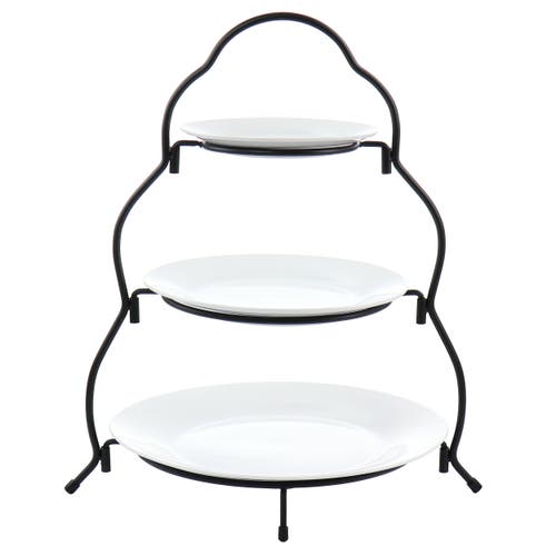 Elama 3 Tier Round Plate Porcelain Serveware Set In White