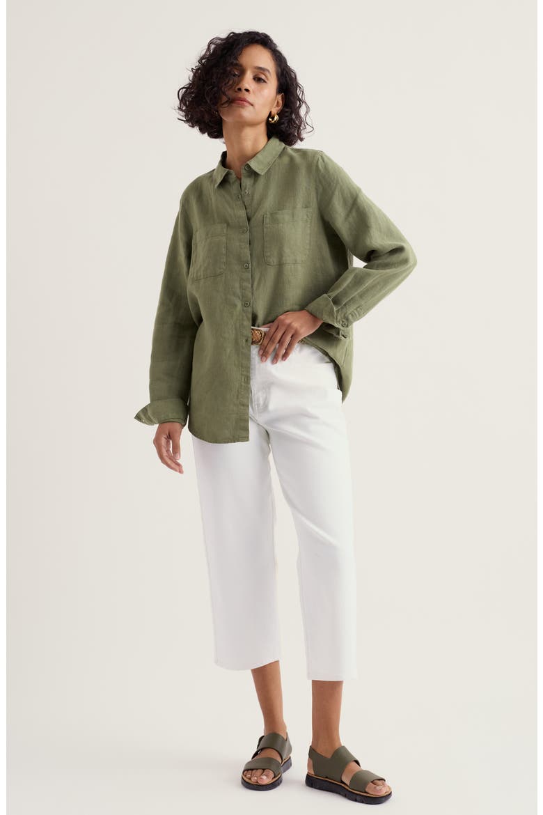 Hazel Branch Linen Button-Up Shirt, Alternate, color, CYPRESS