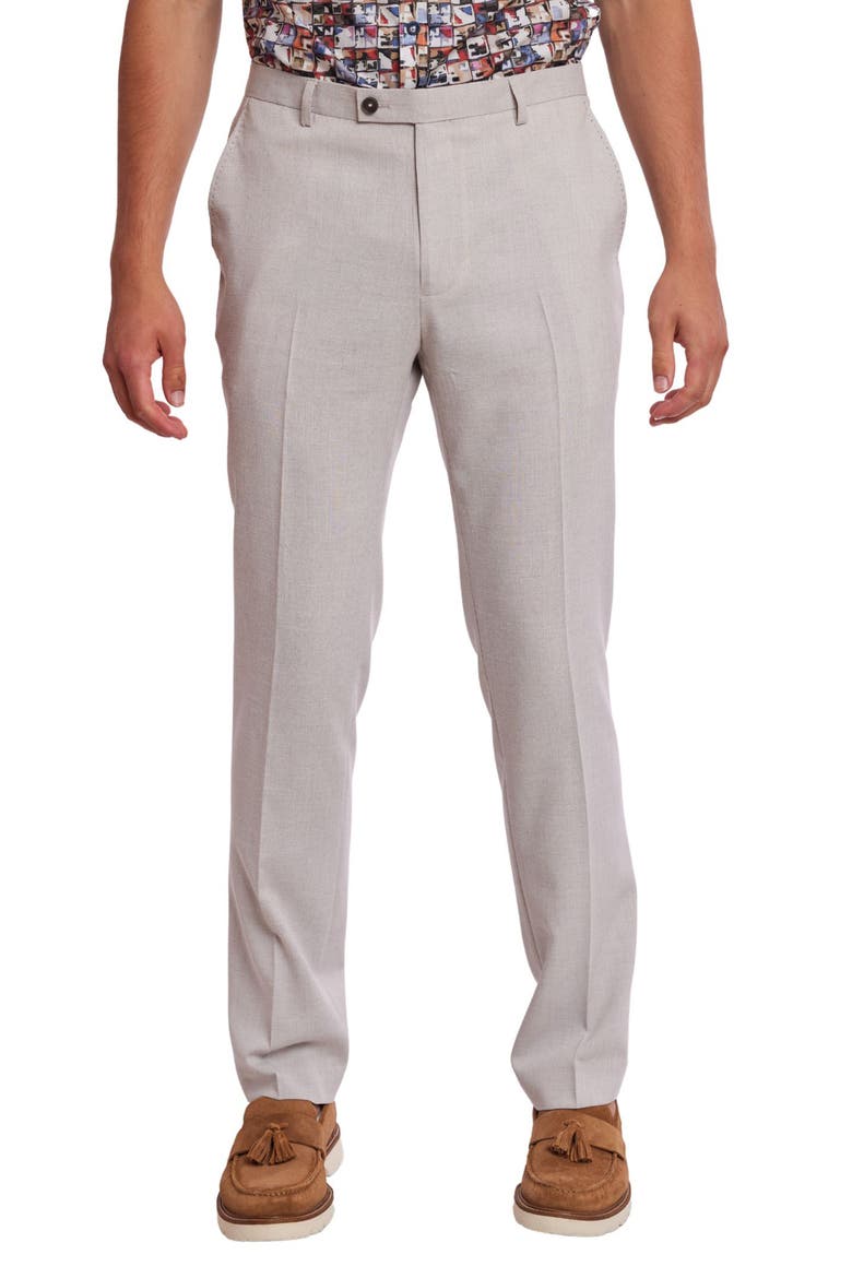 Downing Slim Flat Front Crosshatch Dress Pants, Main, color, LIGHT TAN MELANGE
