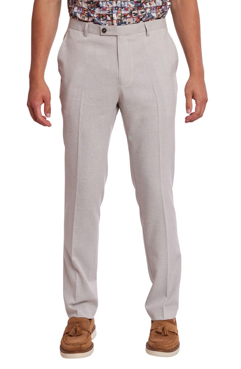 PAISLEY & GRAY Downing Slim Flat Front Crosshatch Dress Pants, Main, color, Light Tan Melange