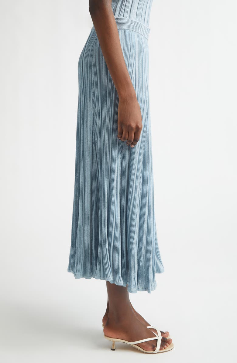 Zimmermann Aster Metallic Flared Ottoman Stitch Sweater Skirt, Alternate, color, Metallic Blue