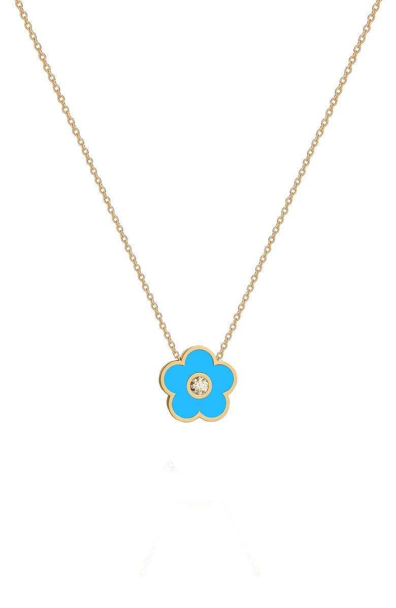 GABI RIELLE Cubic Zirconia Flower Pendant Necklace, Main, color, Gold/ Turquoise