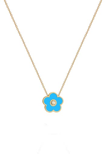 Gabi Rielle Cubic Zirconia Flower Pendant Necklace In Gold/turquoise