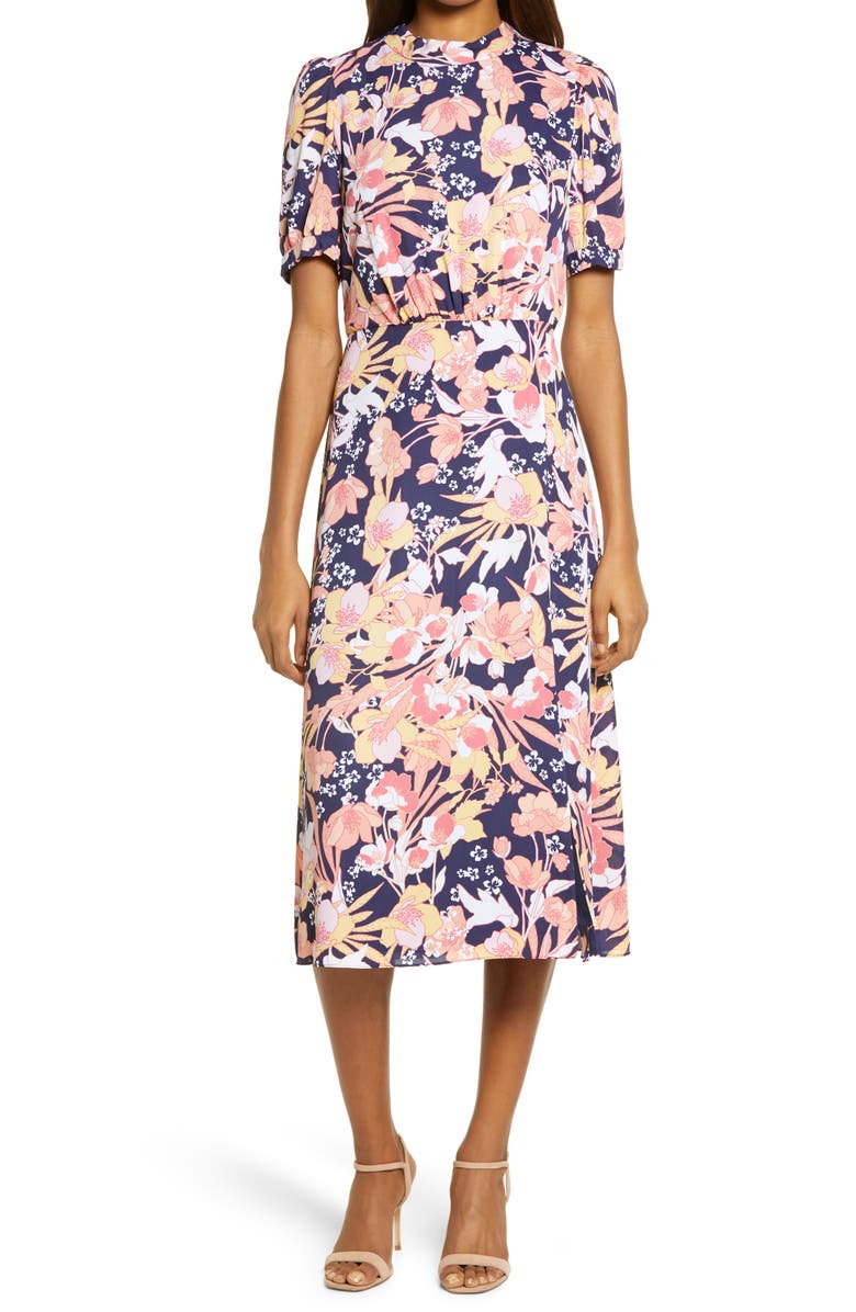 Julia Jordan Floral Puff Sleeve Midi Dress, Main, color, 