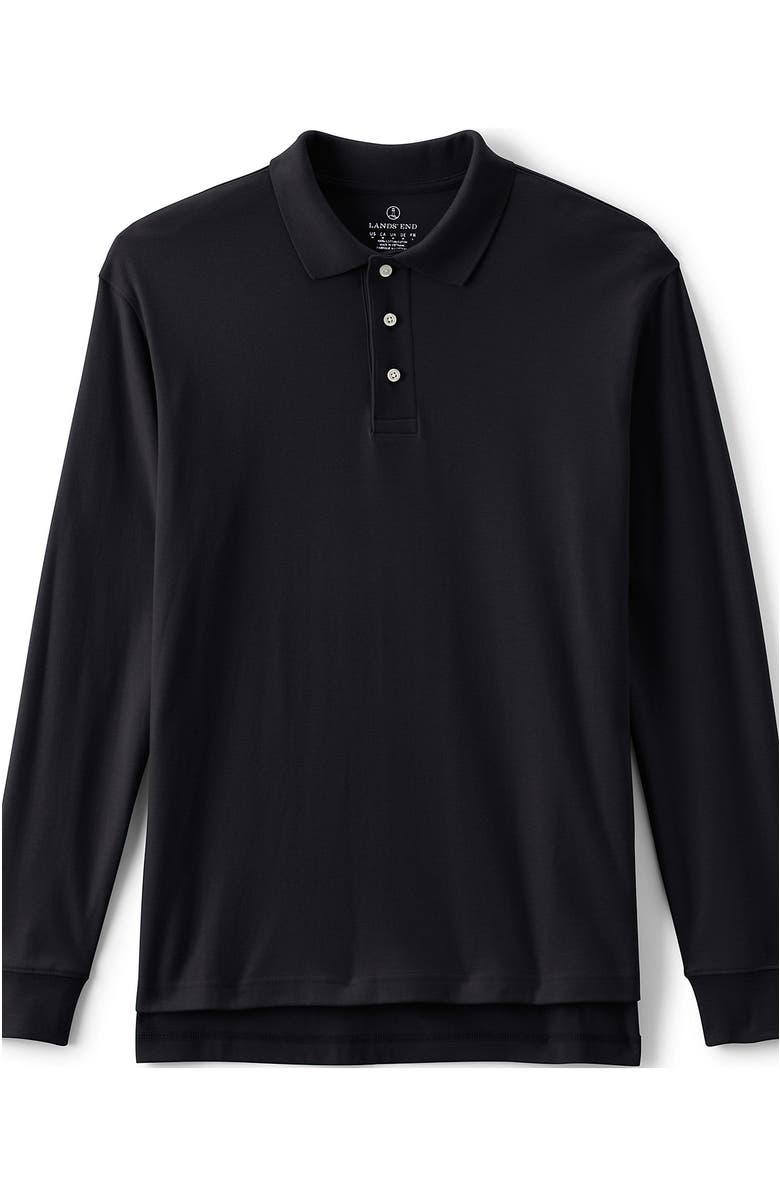 Lands' End School Uniform  Long Sleeve Interlock Polo Shirt, Alternate, color, Black