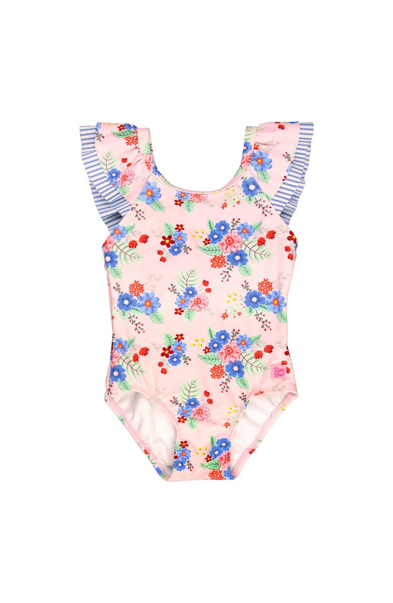 RuffleButts Girls V-Back UPF50+ One Piece, Main, color, Coastal Breeze Floral