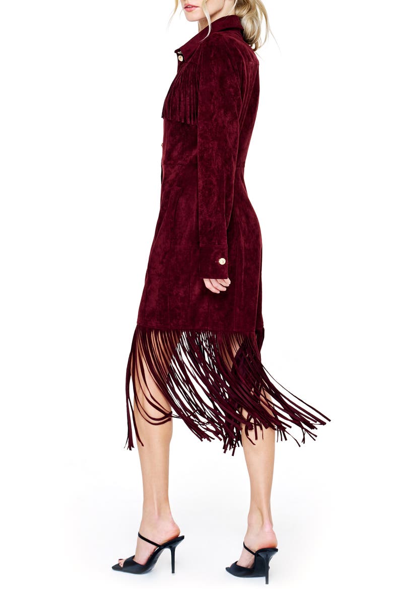 Jimena Fringe Long Sleeve Faux Suede Midi Dress, Alternate, color, WINE