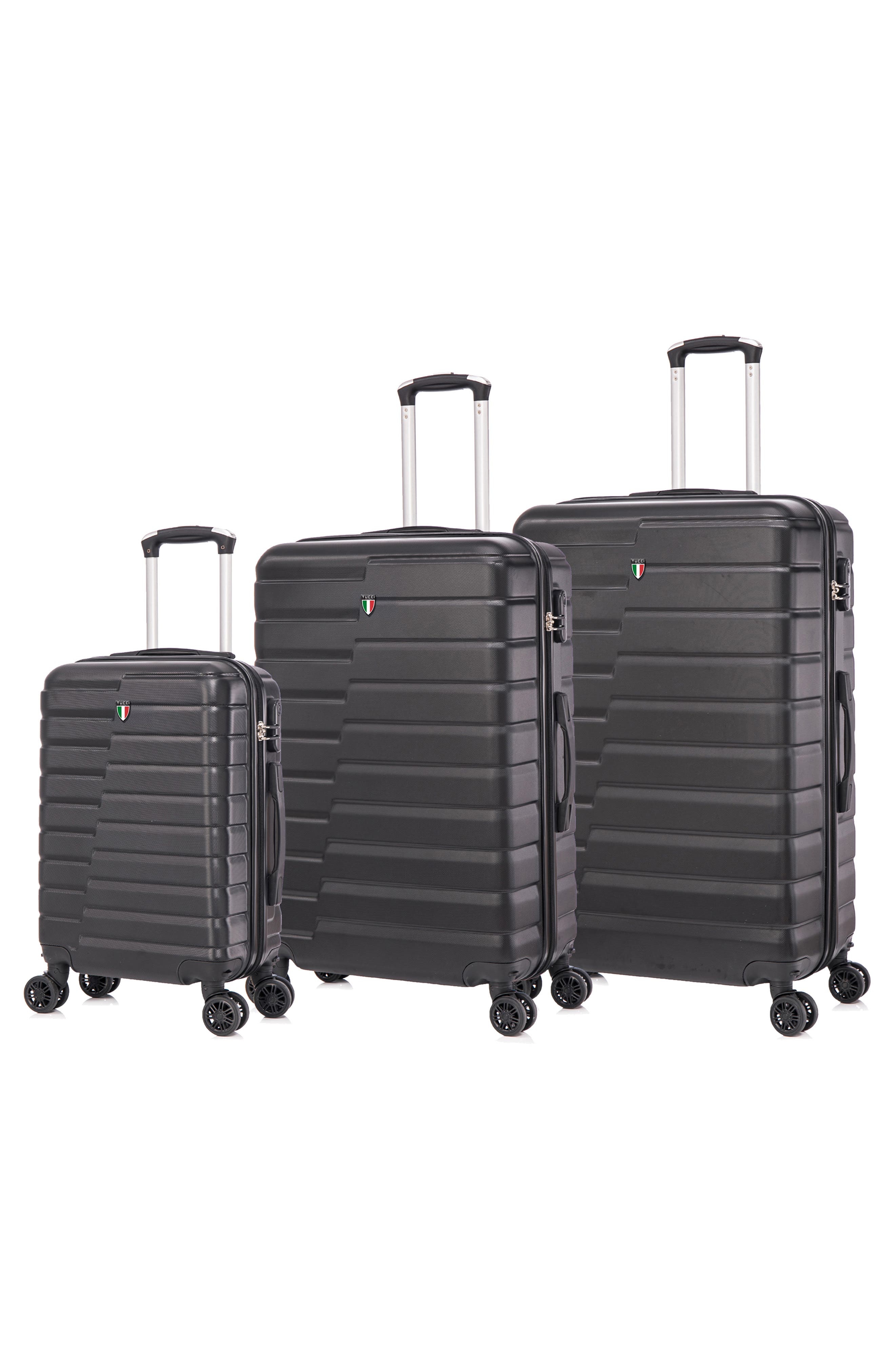 TUCCI Marvello Hardshell 3-Piece Spinner Luggage Set, Alternate, color, Black