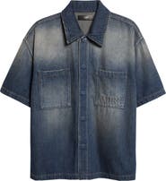 AMIRI 3D Logo Short Sleeve Snap-Up Denim Shirt