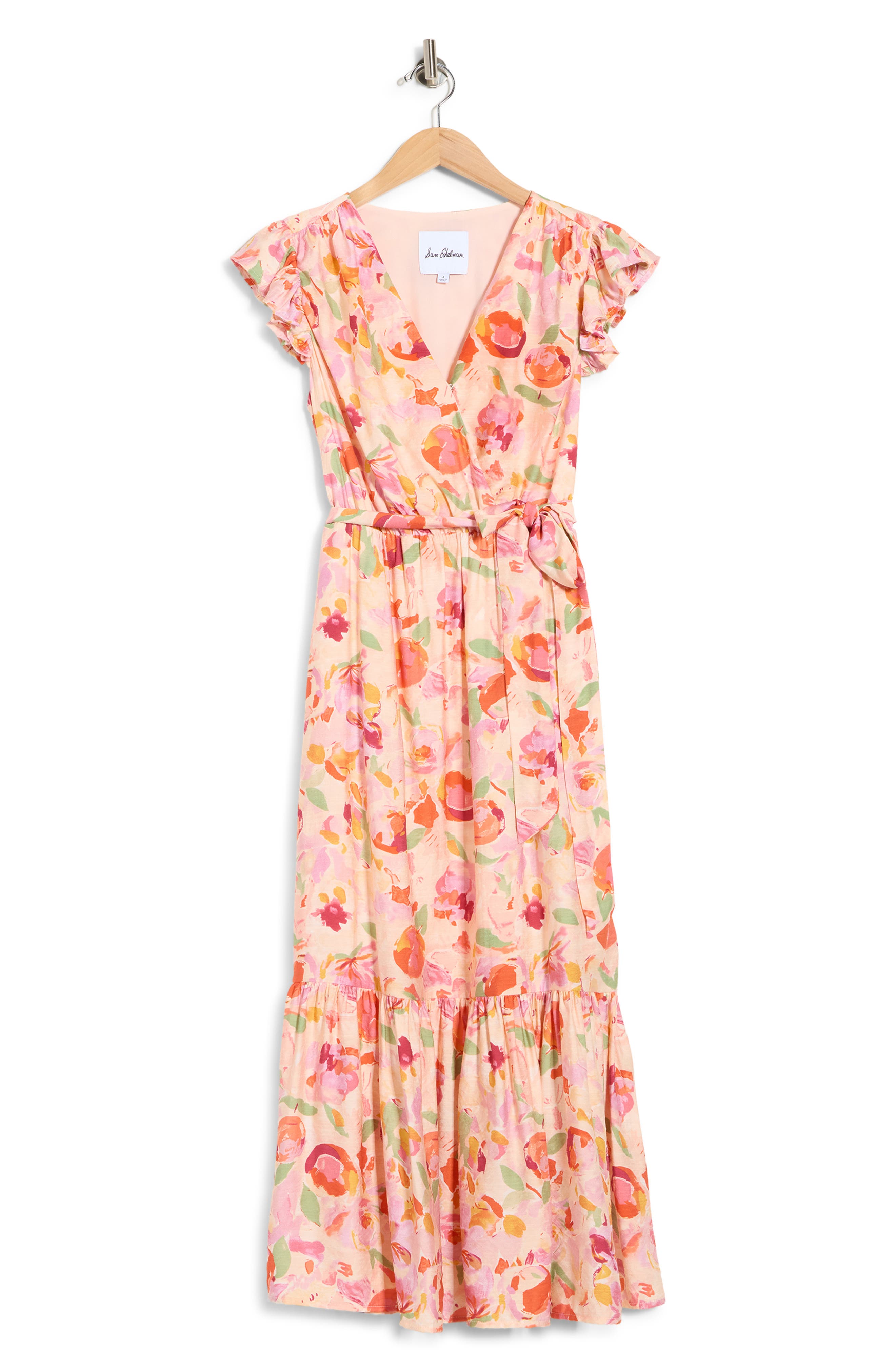 Sam Edelman Peach Print Cap Sleeve Maxi Dress