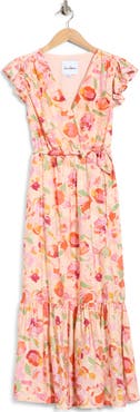 Sam Edelman Peach Print Cap Sleeve Maxi Dress