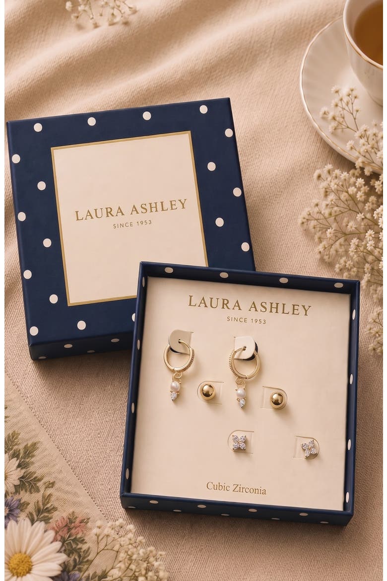 Set of 3 Cubic Zirconia & Imitation Pearl Earrings, Alternate, color, CLEAR MULTI / GOLD