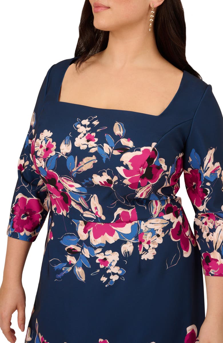 Adrianna Papell Placed Floral Dress, Alternate, color, Navy/ Pink Multi