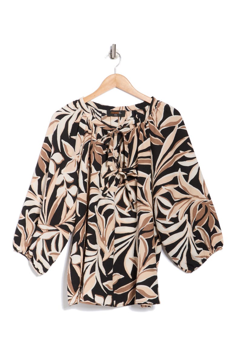 Leaf Print Top, Alternate, color, BLACK/ TAUPE