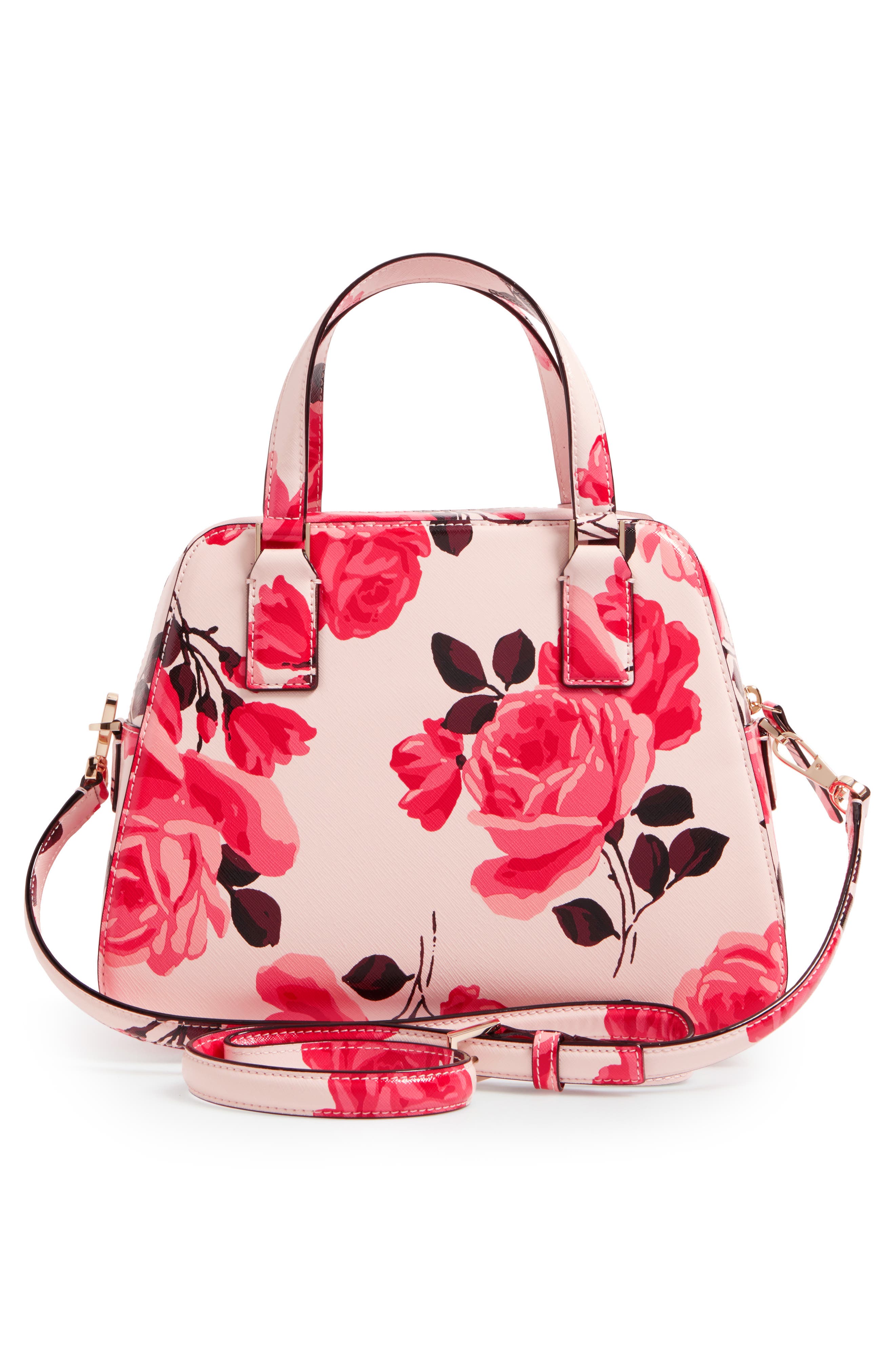 Kate Spade New York cameron street roses - little babe faux leather satchel, Alternate, color, Pink Sand Multi
