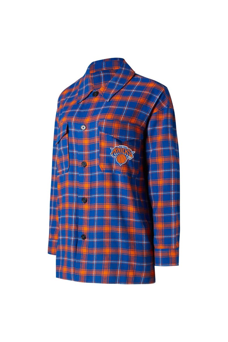 Women's College Concepts Blue/Orange New York Knicks Boyfriend Button-Up Nightshirt, Alternate, color, Blue