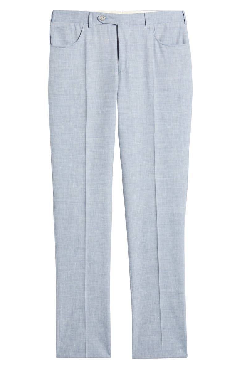 Canali Trim Fit 5-Pocket Slub Linen & Wool Dress Pants, Alternate, color, Light Blue