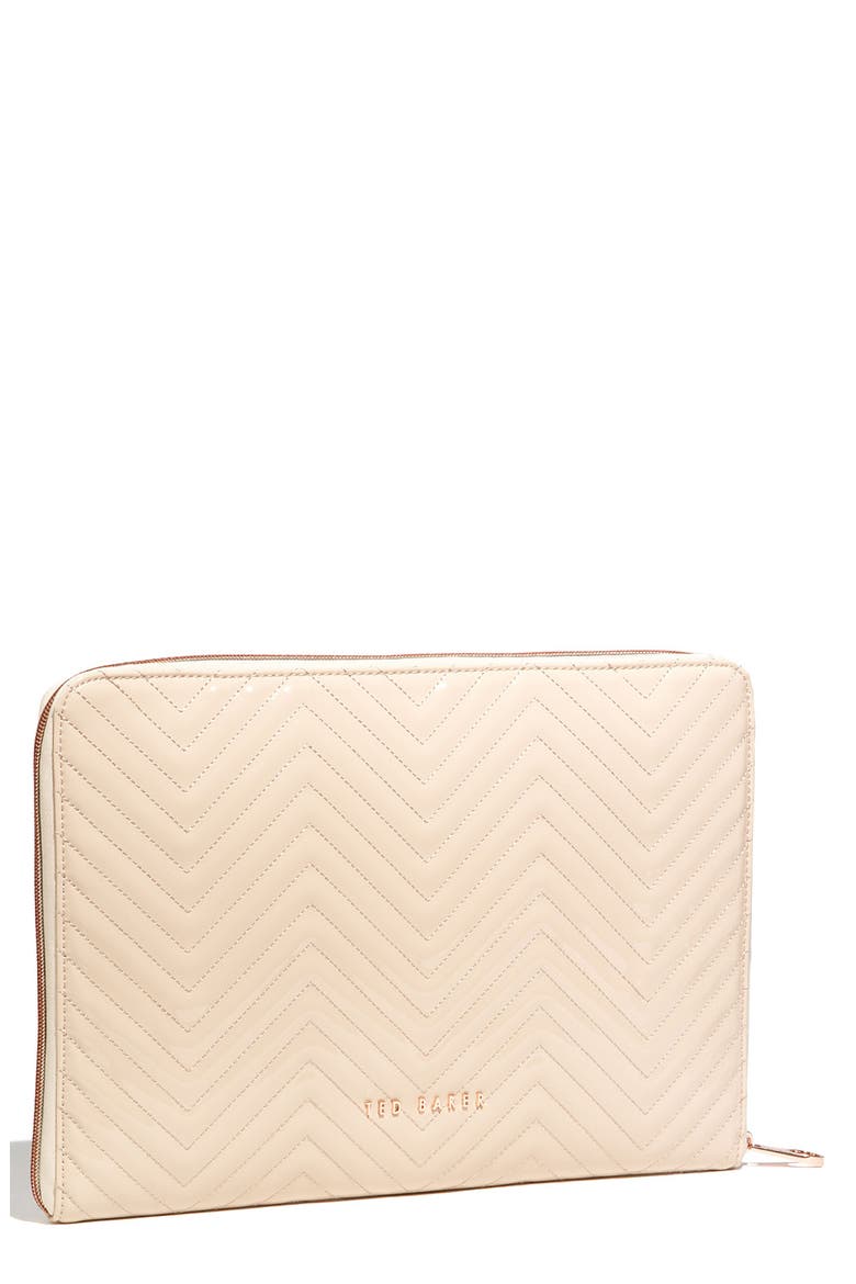 'Lianna' Quilted Patent Laptop Sleeve, Main, color, NATURAL