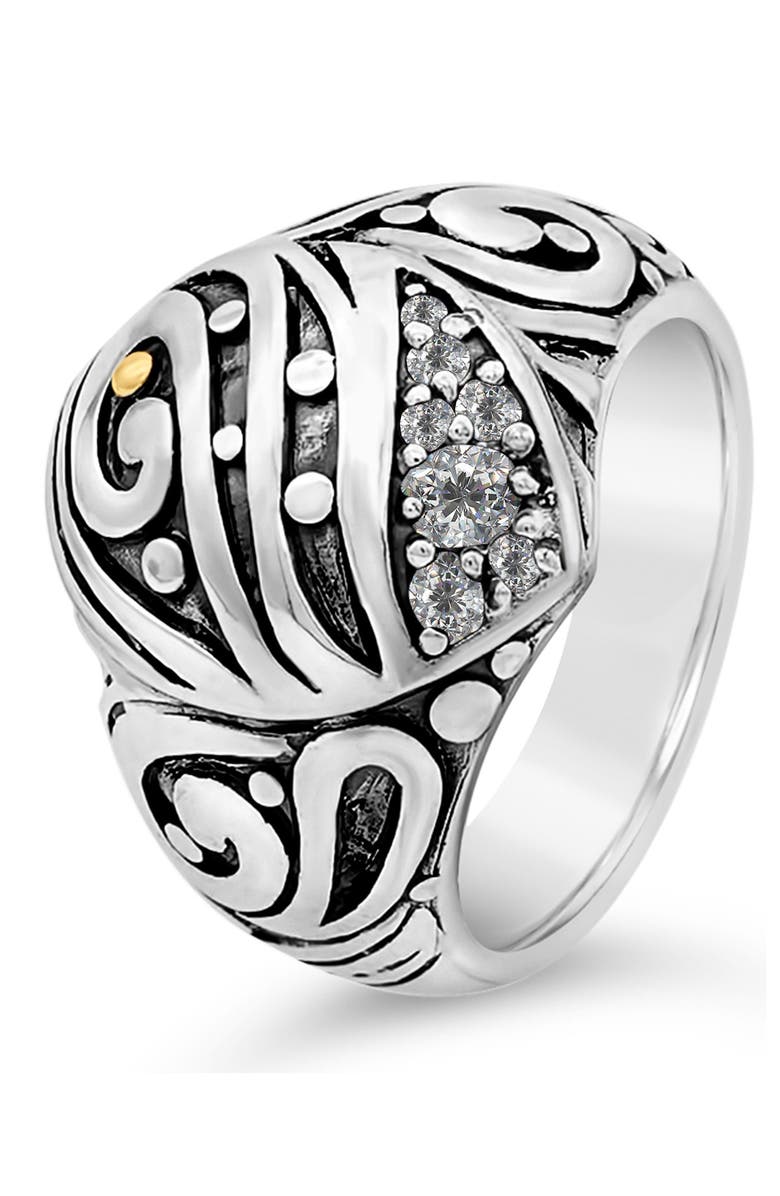 DEVATA Sterling Silver Bali Filigree Cubic Zirconia Dome Ring, Alternate, color,