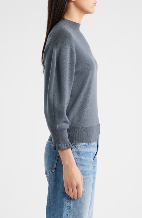 Madewell Ruffle Mockneck Merino Wool Blend Sweater In Gray