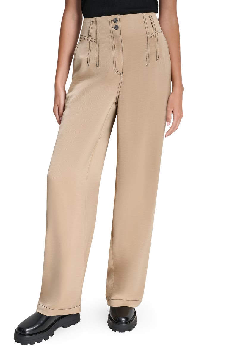 Topstitch Straight Leg Pants, Main, color, TRAVERTINE