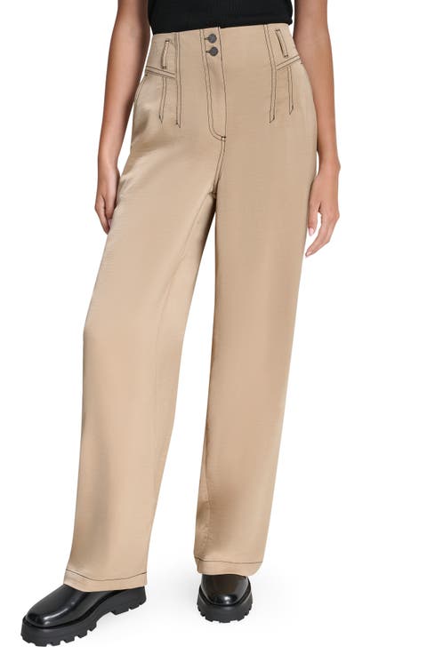 Topstitch Straight Leg Pants