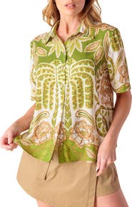 FLYING TOMATO Floral Paisley Short Sleeve Button-Up Shirt