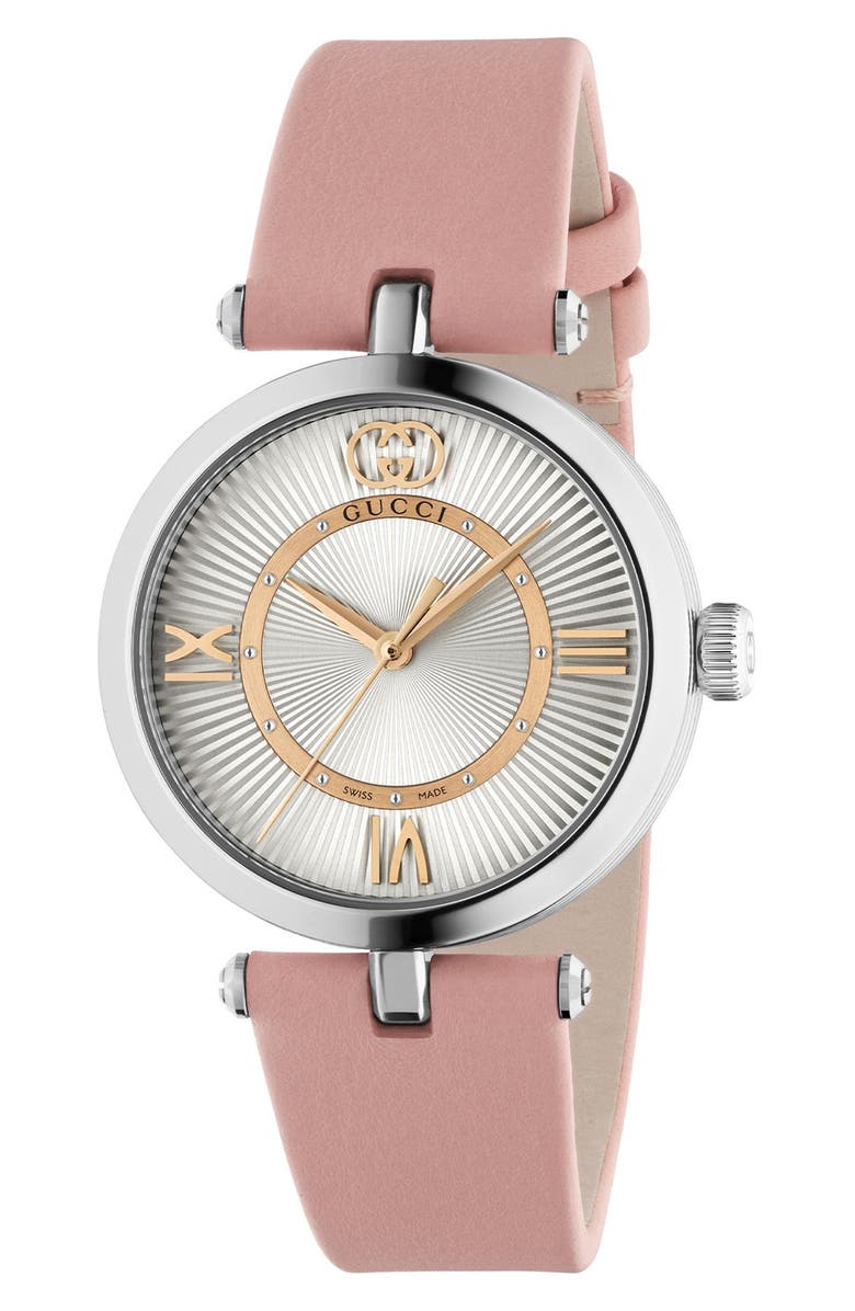 Gucci Model 2000 Leather Strap Watch, 30.5mm, Main, color, Pink/ White