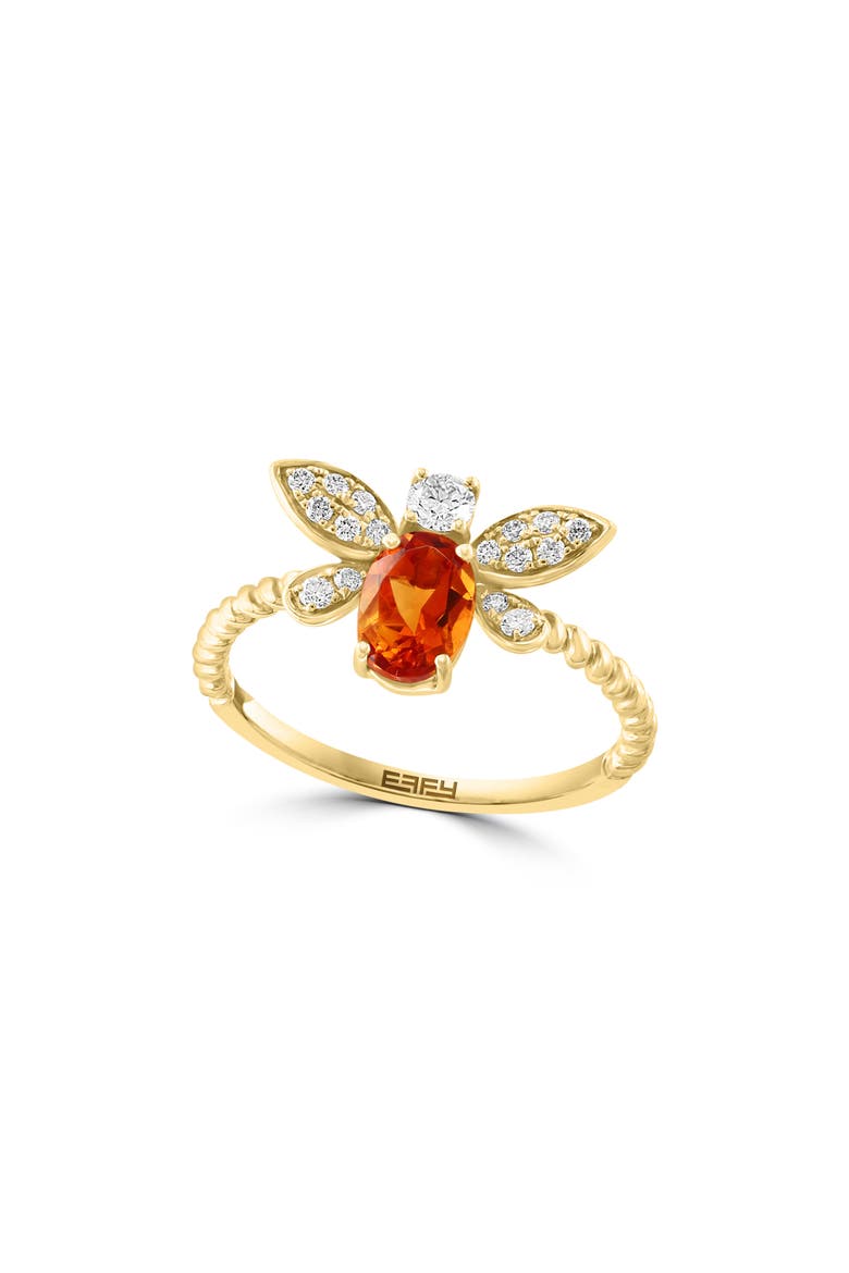 14K Yellow Gold Citrine & Diamond Bee Ring, Main, color, ORANGE