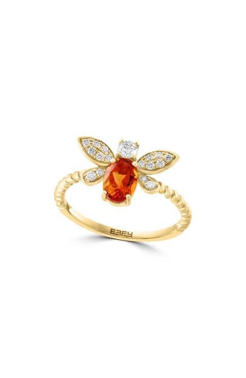 14K Yellow Gold Citrine & Diamond Bee Ring