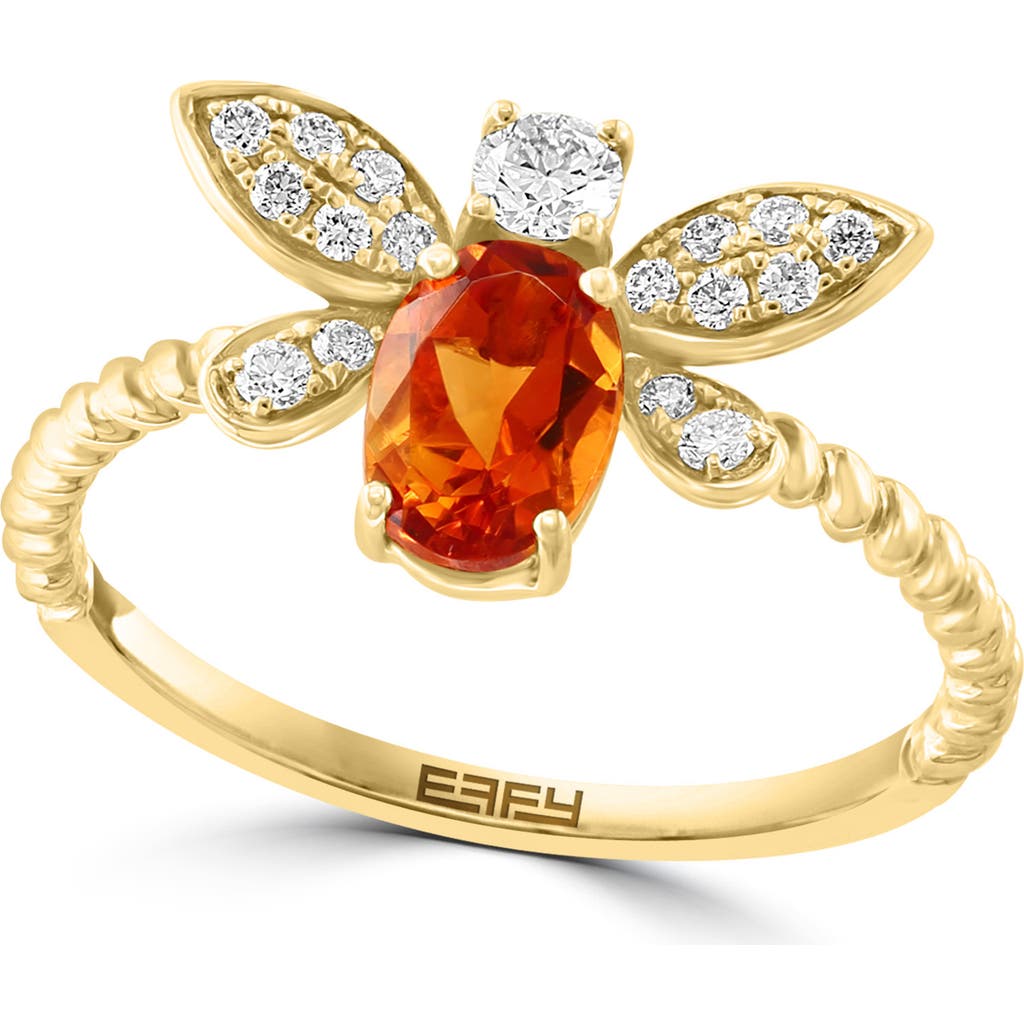 Effy 14k Yellow Gold Citrine & Diamond Bee Ring