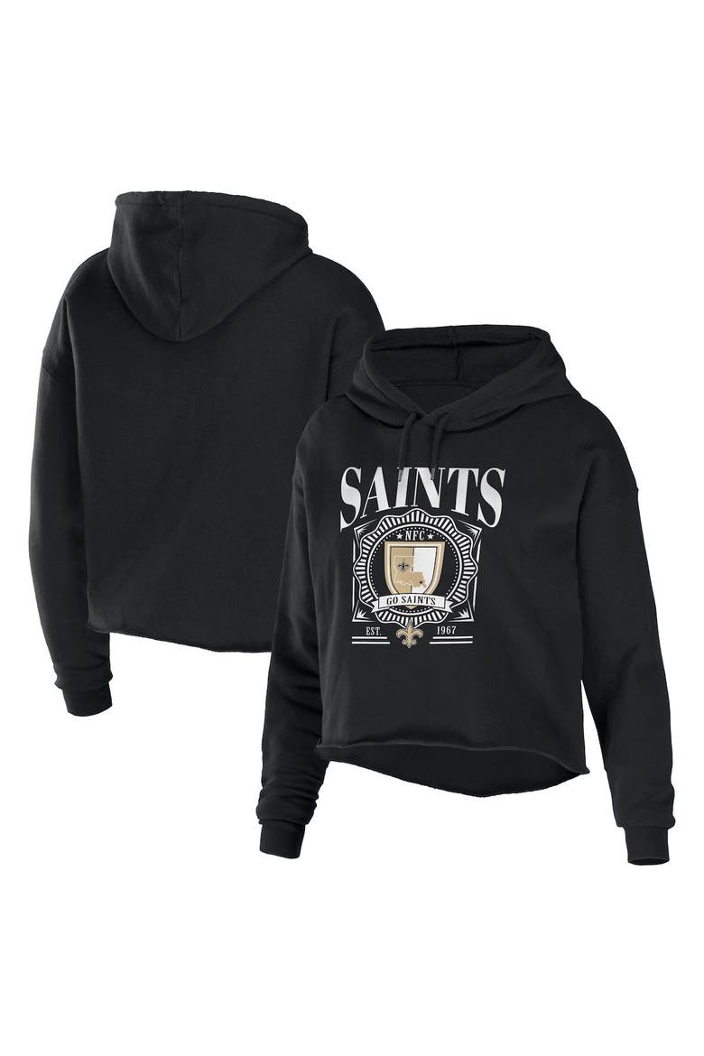 Women's WEAR by Erin Andrews Black New Orleans Saints Cropped Sponge Fleece Pullover Hoodie, Alternate, color, Black