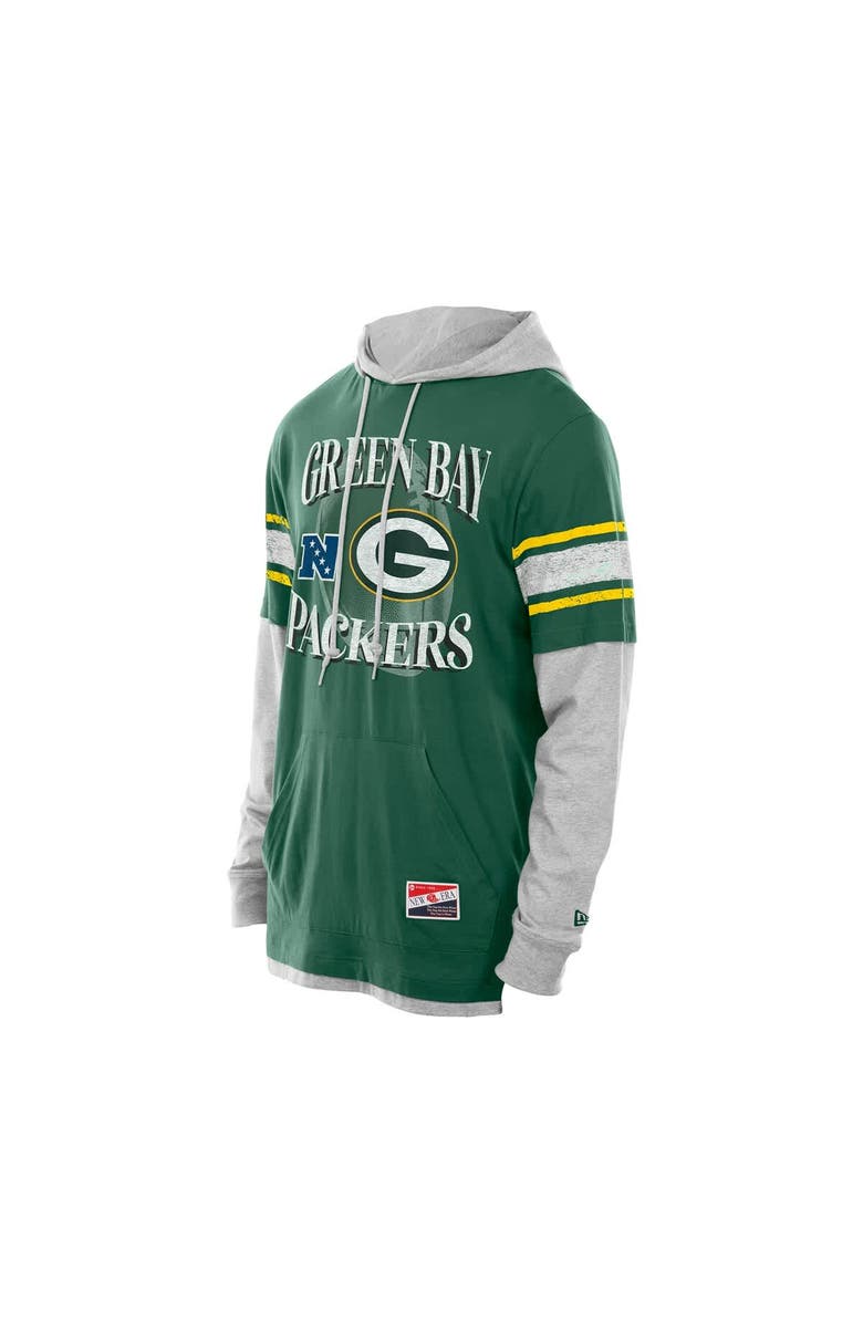New Era Men's New Era Green Green Bay Packers Twofer Layered Long Sleeve Hoodie T-Shirt, Alternate, color, 